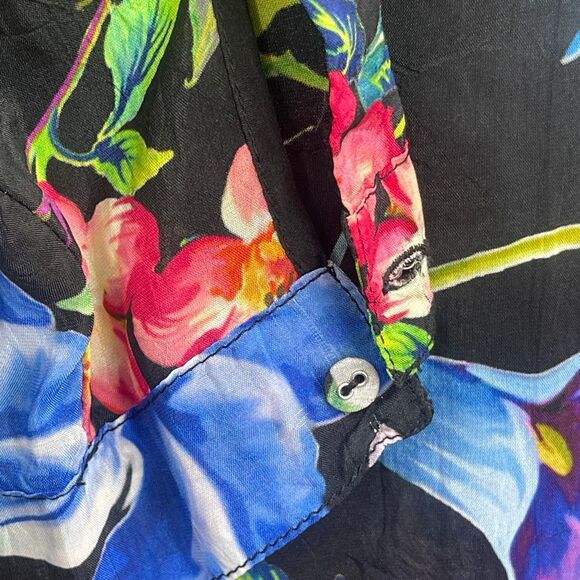 Johnny Was Black Floral Aruba Maeve Button Down Tunic Top Blouse Size 2X - Picture 5 of 8